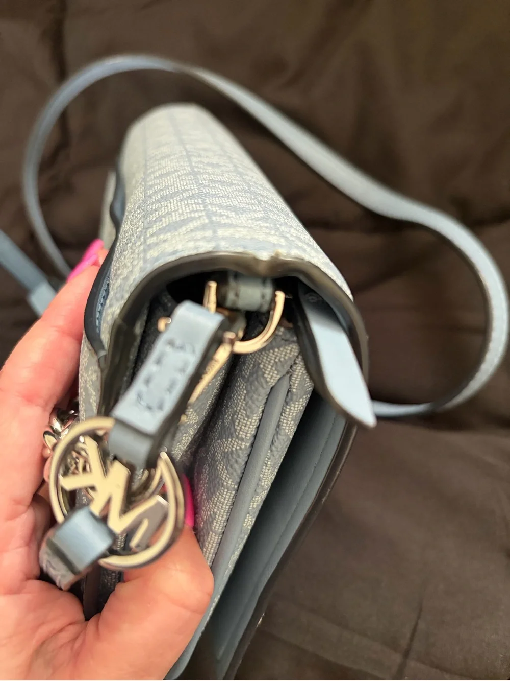 Michael Kors Blue MK Signature Crossbody Bag with Gold Hardware
